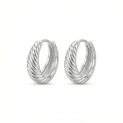 925 Sterling Silver Elegant Silver Twisted Croissant Hoop Earrings with Hinged Closure - JewelryODM