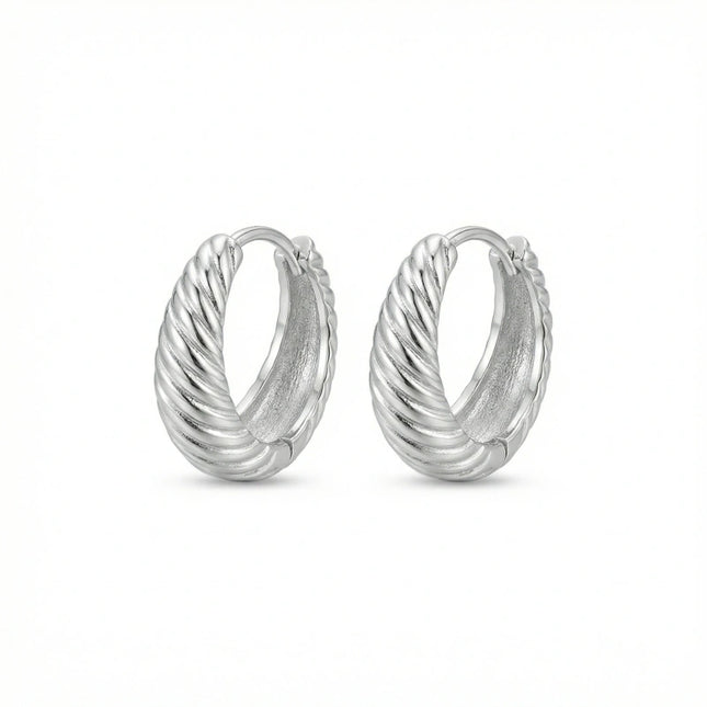 925 Sterling Silver Elegant Silver Twisted Croissant Hoop Earrings with Hinged Closure - JewelryODM