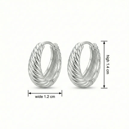 925 Sterling Silver Elegant Silver Twisted Croissant Hoop Earrings with Hinged Closure - JewelryODM