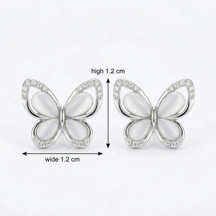 925 Sterling Silver Elegant Mother of Pearl and Sparkling Crystal Butterfly Stud Earrings in Sterling Silver - JewelryODM