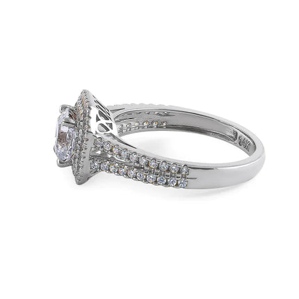 14K White Gold Asscher Cut Double Halo CZ Engagement Ring