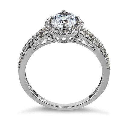 14K White Gold Round Cut Halo CZ Engagement Ring