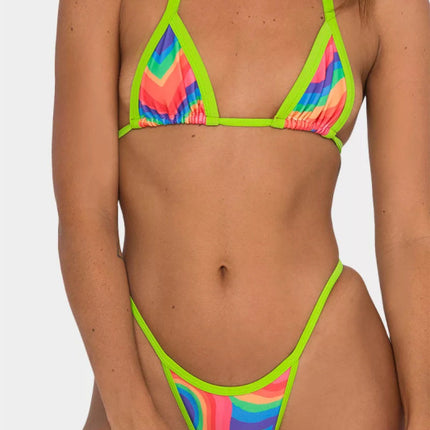 Sexy Printed Bikini with Trimmed Edges and Thong Bottom