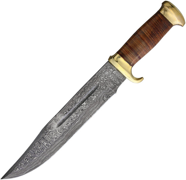 Damascus Bowie Stacked Leather