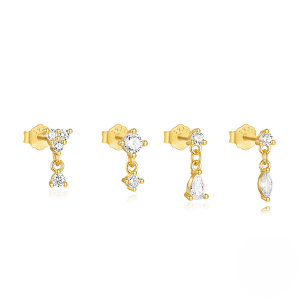 925 Sterling Silver Geometric Marquise Zircon Earring Set Basic And Versatile Hoop Earrings For Women