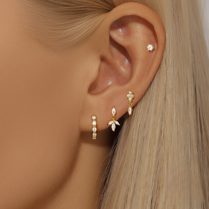 925 Sterling Silver Geometric Marquise Zircon Earring Set Basic And Versatile Hoop Earrings For Women