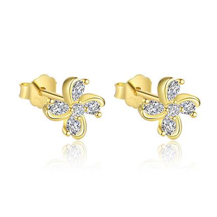 925 Sterling Silver Four-leaf Clover Earrings Dainty And Versatile Zircon Earring Set For Women