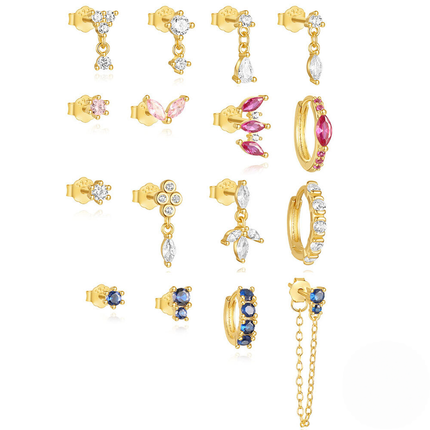 925 Sterling Silver Geometric Marquise Zircon Earring Set Basic And Versatile Hoop Earrings For Women