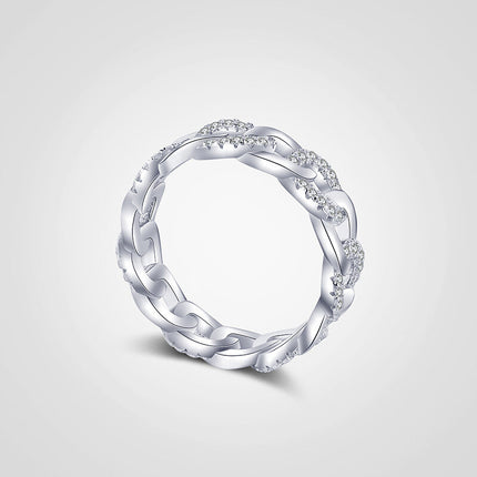 925 Sterling Silver Original Cuban Link Chain Ring For Women With Wave Design Hollow Zircon-cut Luxury Ins Style