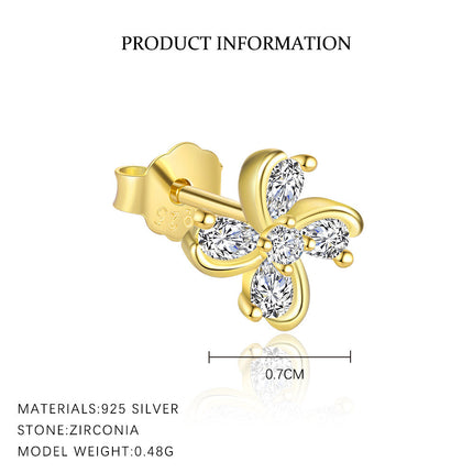 925 Sterling Silver Four-leaf Clover Earrings Dainty And Versatile Zircon Earring Set For Women