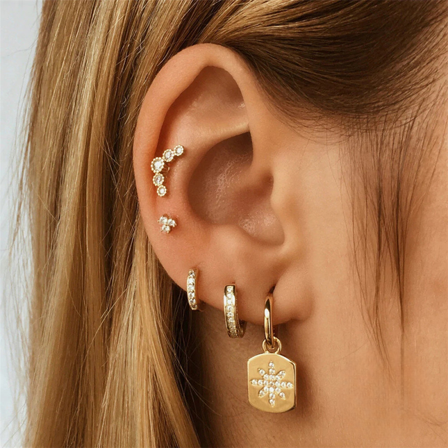 925 Sterling Silver Three-row Zircon-encrusted Light Luxury Ear Hoop Ear Clip Earring For Women Korean Version Temperament Personality Niche High-end Sense