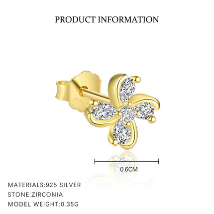 925 Sterling Silver Four-leaf Clover Earrings Dainty And Versatile Zircon Earring Set For Women