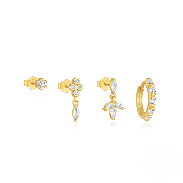925 Sterling Silver Geometric Marquise Zircon Earring Set Basic And Versatile Hoop Earrings For Women