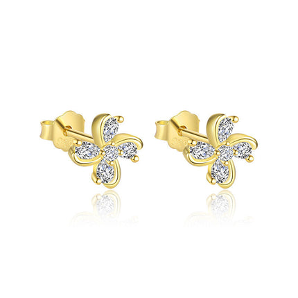 925 Sterling Silver Four-leaf Clover Earrings Dainty And Versatile Zircon Earring Set For Women