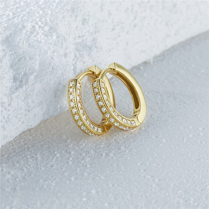 925 Sterling Silver Three-row Zircon-encrusted Light Luxury Ear Hoop Ear Clip Earring For Women Korean Version Temperament Personality Niche High-end Sense