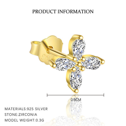 925 Sterling Silver Four-leaf Clover Earrings Dainty And Versatile Zircon Earring Set For Women