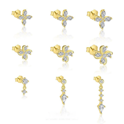 925 Sterling Silver Four-leaf Clover Earrings Dainty And Versatile Zircon Earring Set For Women