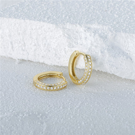 925 Sterling Silver Three-row Zircon-encrusted Light Luxury Ear Hoop Ear Clip Earring For Women Korean Version Temperament Personality Niche High-end Sense