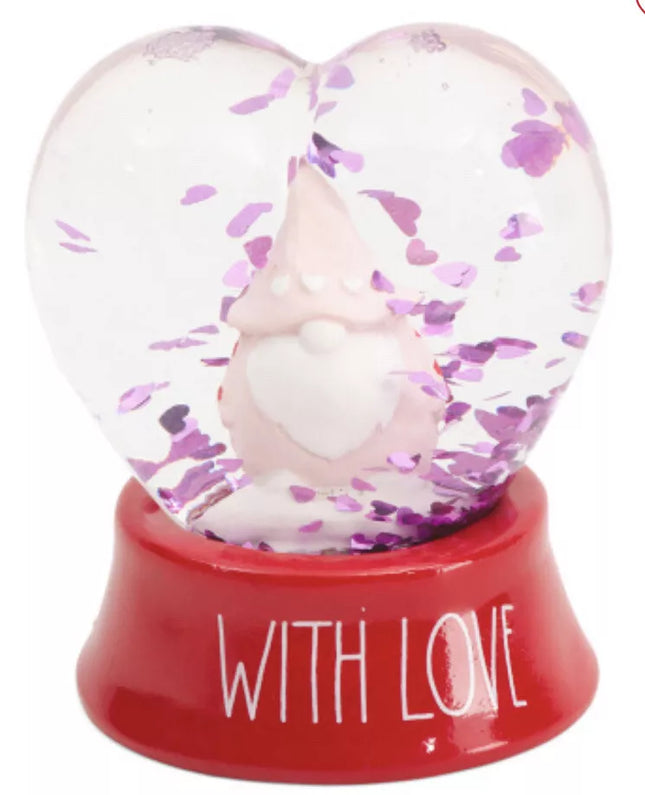 New Rae Dunn “With Love” Heart-Shaped Gnome Snow Globe