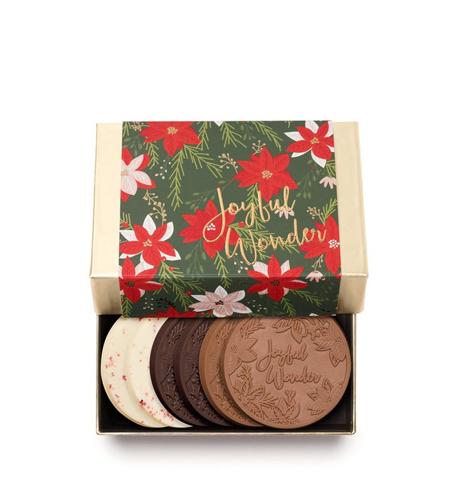 6-Piece Cookie Set Engraved Premium Chocolate Holiday Crimson Poinsettia