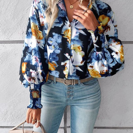 Temperament casual printed lantern sleeve shirt