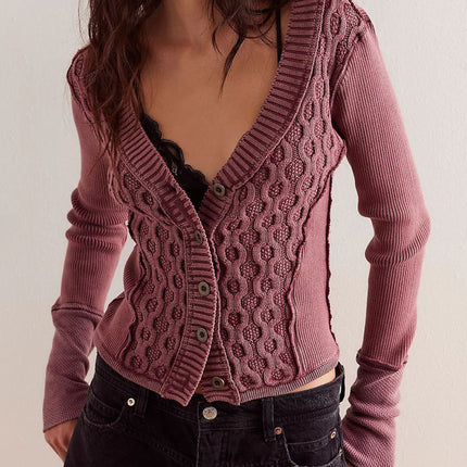 V-Neck Button Up Cropped Cardigan