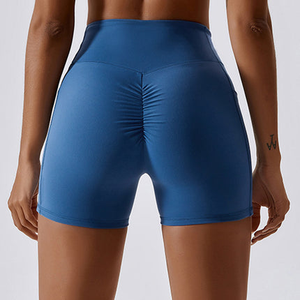 Ruched Pocketed High Waist Active Shorts