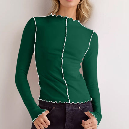 Basic Bae Contrast Trim Mock Neck Long Sleeve T-Shirt