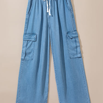 Drawstring Cargo Pocket Wide Leg Jeans