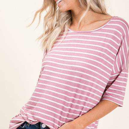 BOMBOM Striped Round Neck Half Sleeve T-Shirt