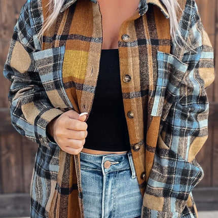 Plaid Collared Neck Long Sleeve Shirt