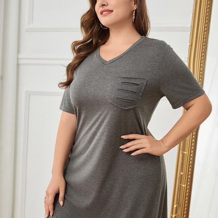 Plus Size Pocketed V-Neck Short Sleeve Lounge Dress