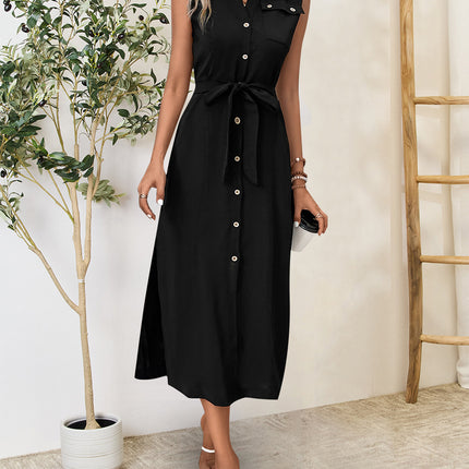 Button Up Sleeveless Midi Dress