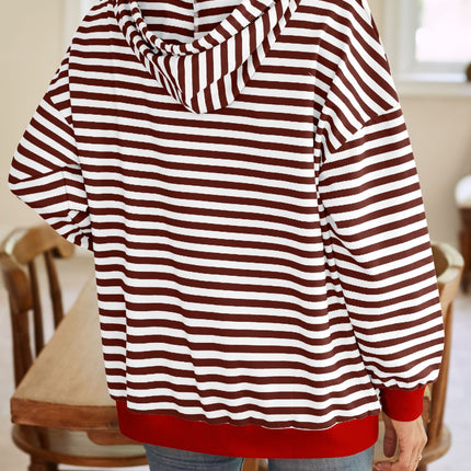 Lovelet Drawstring Striped Long Sleeve Hoodie - Vickie Lynn's