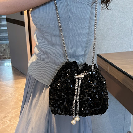 Sequin Chain Drawstring Bucket Bag