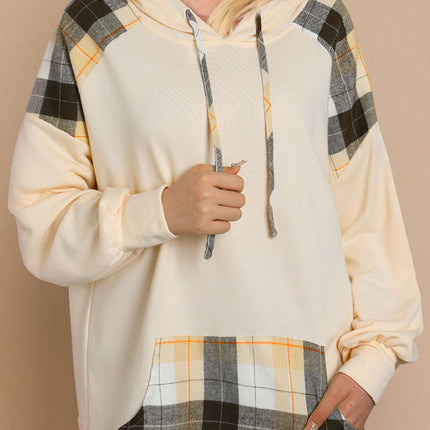 Drawstring Plaid Long Sleeve Hoodie