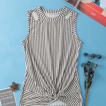 Cutout Striped Round Neck Tank