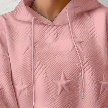 Plus Size Star Texture Long Sleeve Drawstring Hoodie