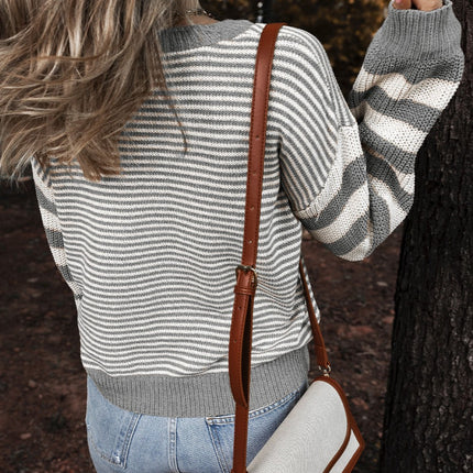 Striped Round Neck Long Sleeve Sweater