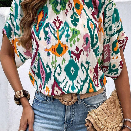 Printed Mock Neck Half Sleeve Blouse