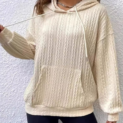 Drawstring Texture Long Sleeve Hoodie