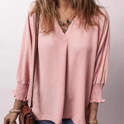 Johnny Collar Three-Quarter Sleeve Blouse