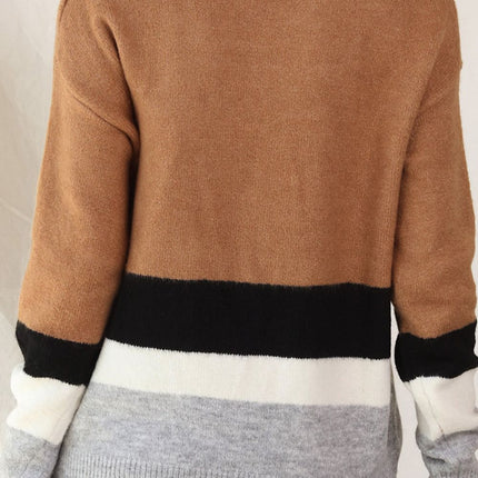 Color Block Round Neck Dropped Shoulder Sweater