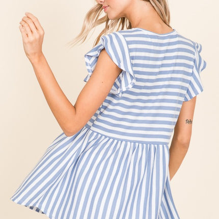 BOMBOM Striped Round Neck Blouse