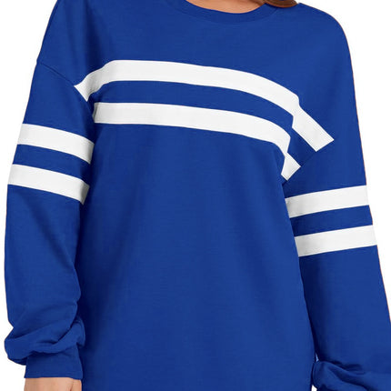 Lovelet Striped Round Neck Dropped Shoulder Sweatshirt