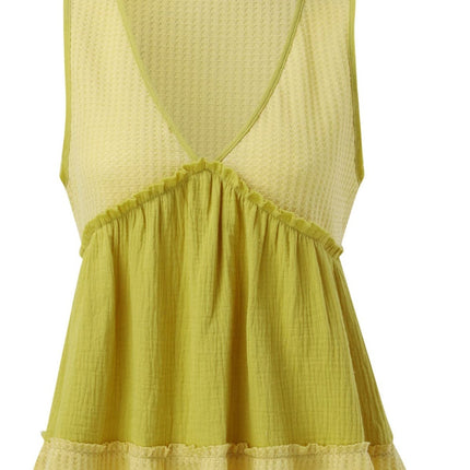 Waffle-Knit Frill V-Neck Tank