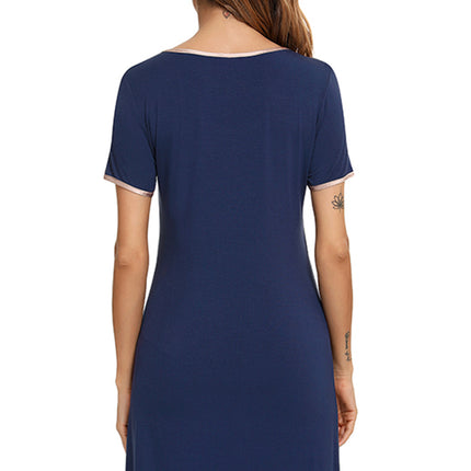 Contrast Trim Pocketed Round Neck Lounge Dress