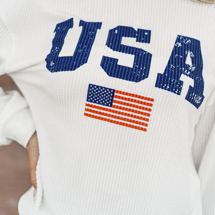 US Flag Corded Long Sleeve Sweatshirt