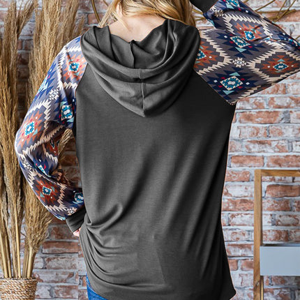 Heimish Half Button Printed Long Sleeve Hooded Top