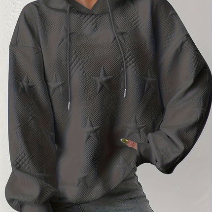 Plus Size Star Texture Long Sleeve Drawstring Hoodie